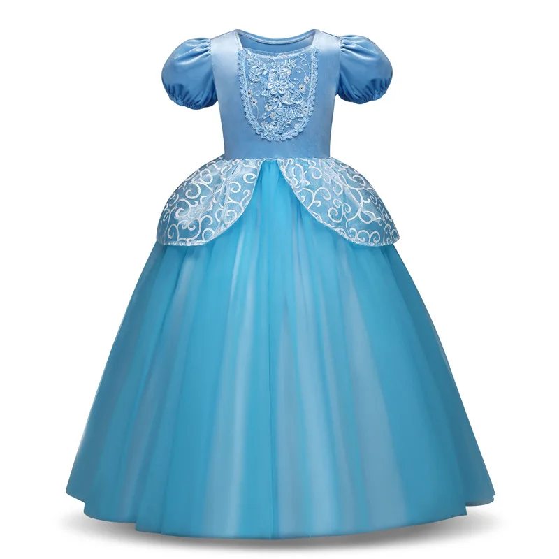 Платье для маленьких девочек; Карнавальный Костюм Золушки; юбка; вечерние платья; платье снежной принцессы; Детский костюм на Хэллоуин; Рождественский подарок - Цвет: Небесно-голубой