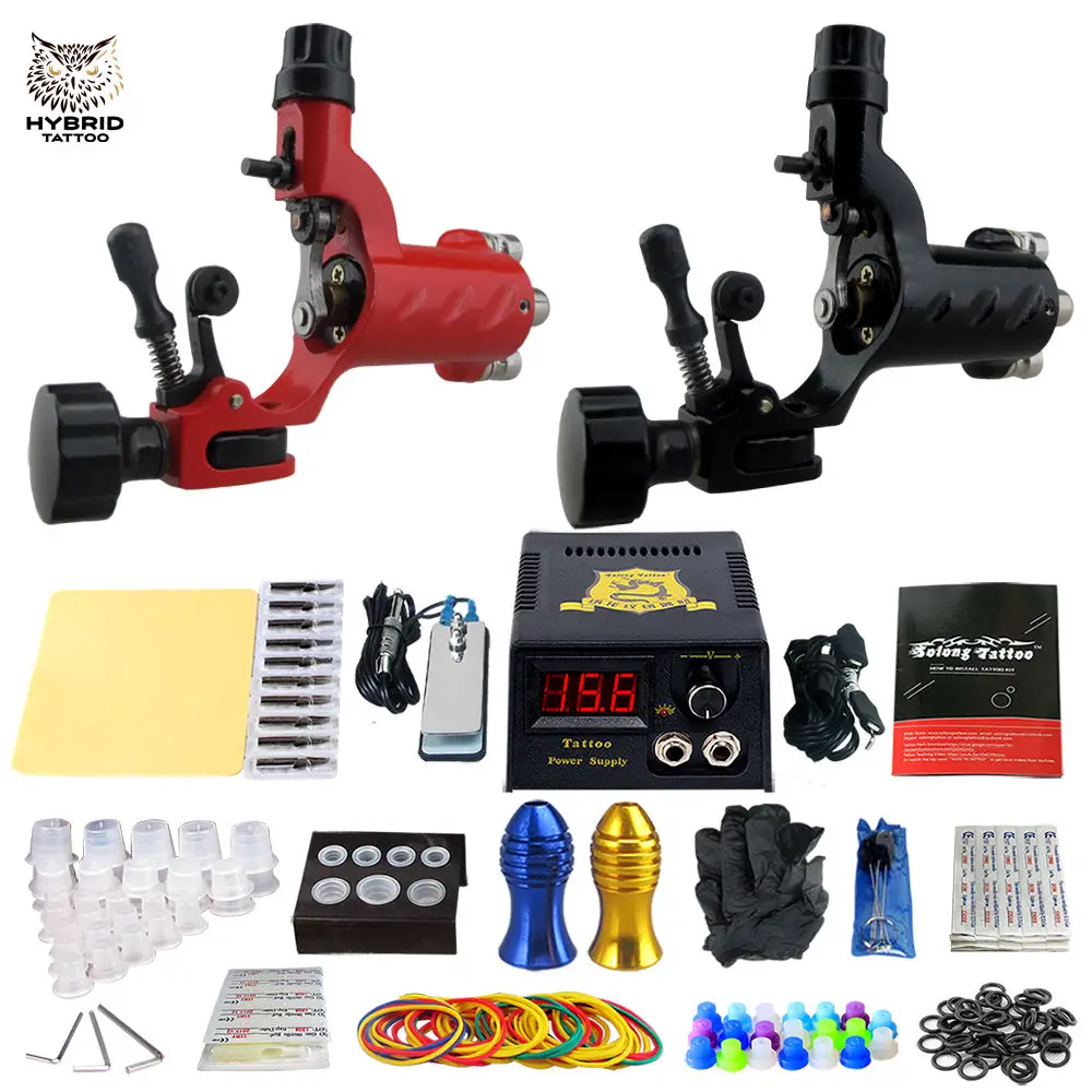 

Hybrid Tattoo Machine Kit Two Rotary Gun Set For Liner and Shader Power Supply Foot Pedal Needles Grip Tattoo Body&Art TK202-16