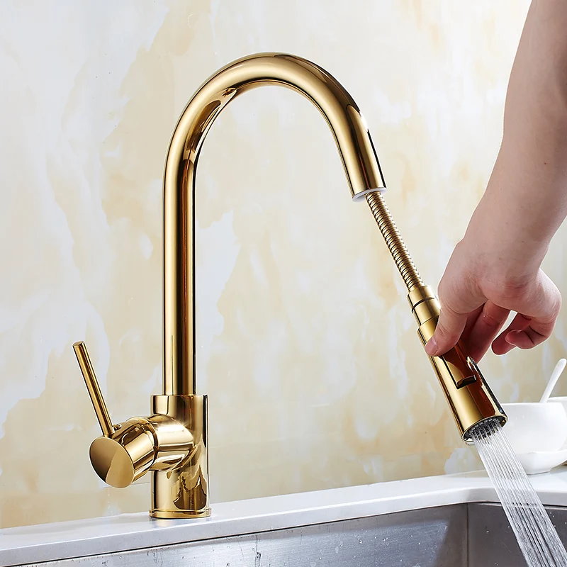  Newly Arrived Pull Out Kitchen Faucet Gold/Chrome/nickel/ Sink Mixer Tap 360 degree rotation kitche - 32891160093