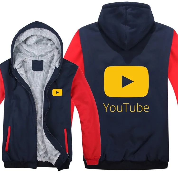 Зимние теплые толстовки с логотипом Youtube из плотного флиса, новая Толстовка с принтом «You Tube», Теплая мужская толстовка с подкладкой - Цвет: As picture