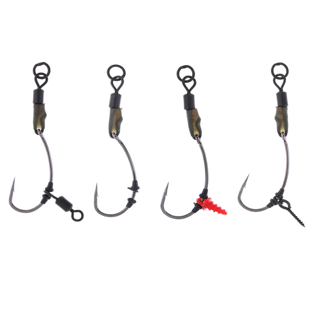 3Pcs Ready Tied Chod Rigs Barbed Carp Fishing Hair Rigs with Swivels Rings Fishing Tools Accessories