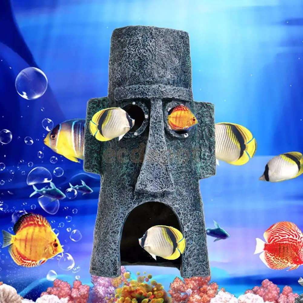 Ikan Aquarium Tank Resin Moai Bentuk Hiasan Rumah Gua Lanskap