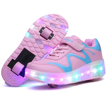 

Child LED light sneakers with TWO wheel Kid boy Girl Glowing roller skate shoes with wheel girl zapatillas zapatos con ruedas