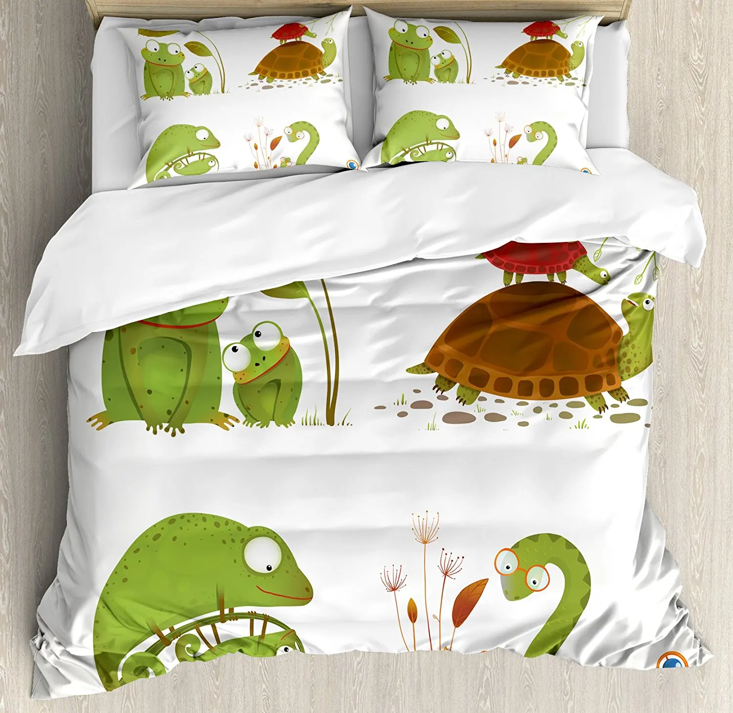 Reptiles Duvet Cover Set Reptile Family with Colorful BaCollection