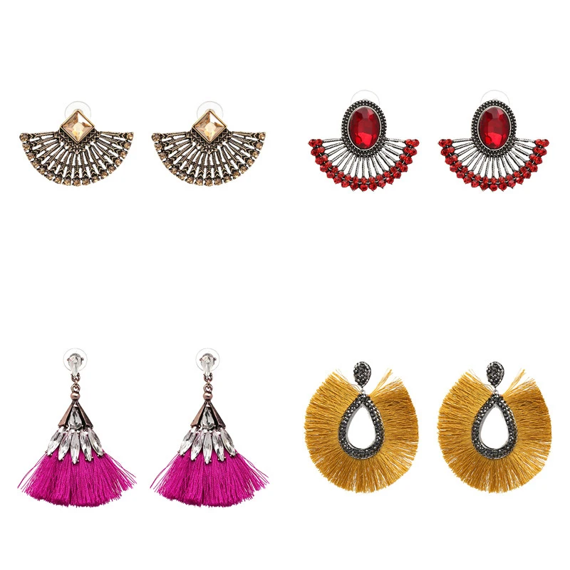 

FASHIONSNOOPS Ethnic Fashion Crystal Dangle Statement Drop Earrings Wedding Jewelry Vintage Boho Handmade Earrings For Women