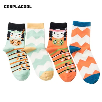

[COSPLACOOL]4 Pairs/Lot Warm Gifts Girls Striped Socks Women Chaussette Femme Creative Meias Harajuku Funny Socks