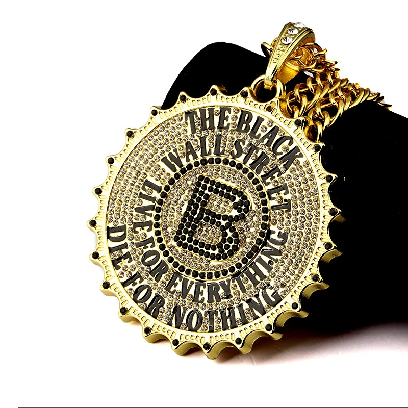 

Mens Full Iced Out CZ Gold color silver color Square Big Round Tag "B"Pendant 9mm*31.4'' Cuban Chain Hip Hop Blingbling Necklace