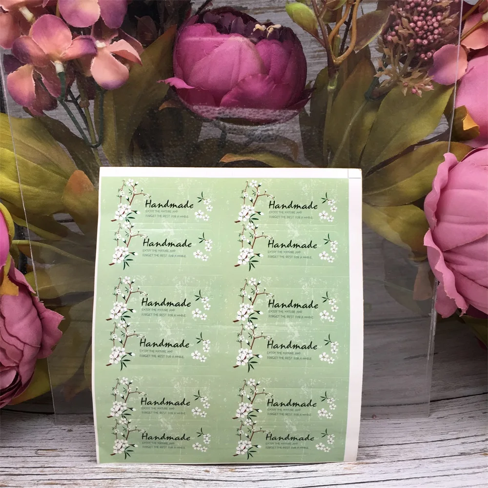 

120Pcs/Lot Fresh Style Flower Spring Green Hand Made Handmade Sealing Label Kraft Sticker Baking DIY Work Gift Stickers