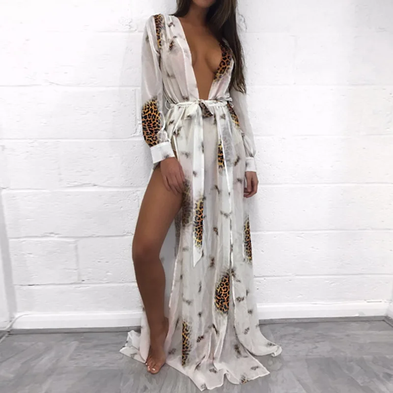 

HEFLASHOR Summer Women Beach Swimwear Cover Up Chiffon Dress Bathing Suit Beach Tunique Bikini Cover Female Saida De Praia