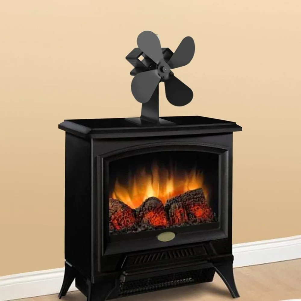

4 Blades Heat Powered Stove Fan Log Wood Burner Quiet Black Home Fireplace Fan Efficient Heat Distribution