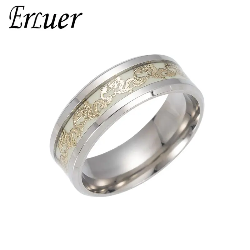 

ERLUER Luminous Dragon Rings for Men Black Gold Blue Color Stainless Steel Rings Trendy Glow In The Dark Male Band Ring Jewelry