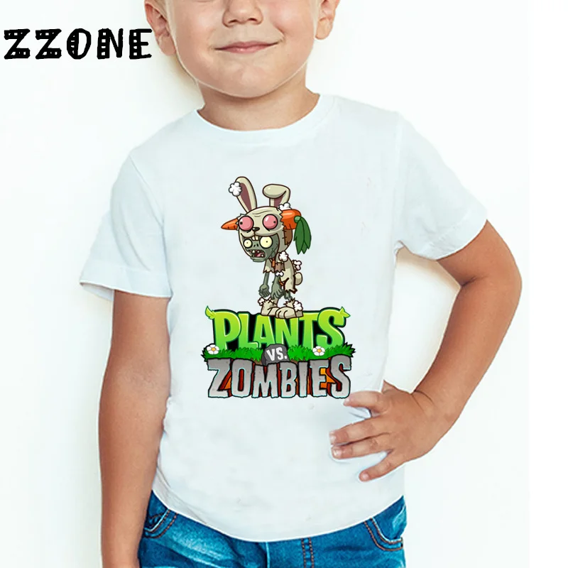 Детская забавная футболка «Растения против Зомби»; детская одежда с героями мультфильмов; повседневные летние топы для маленьких мальчиков и девочек; ooo2404 - Цвет: whiteI