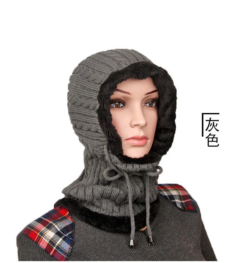 Осень-зима шеи теплые утолщенные шерстяные шапка шарф Кепки для Для женщин Для мужчин Вязанные Трикотажные шапочки Skullies шапочка зимняя