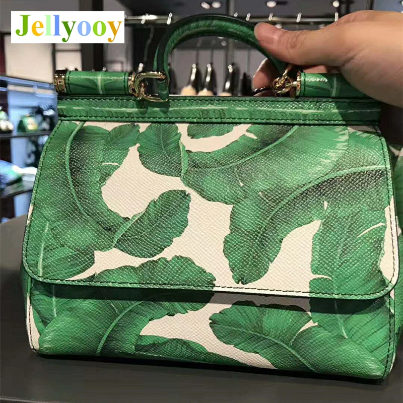 Luxury Seaside Vacation Women Beach Bags Banana Leaf Print Tote Bag Elegant Lady Handbags Genuine Leather Shoulder Messenger Bag Luxury Seaside Vacation Women Beach Bags Banana Leaf Print Tote Bag Elegant Lady Handbags Genuine Leather Shoulder Messenger Bag