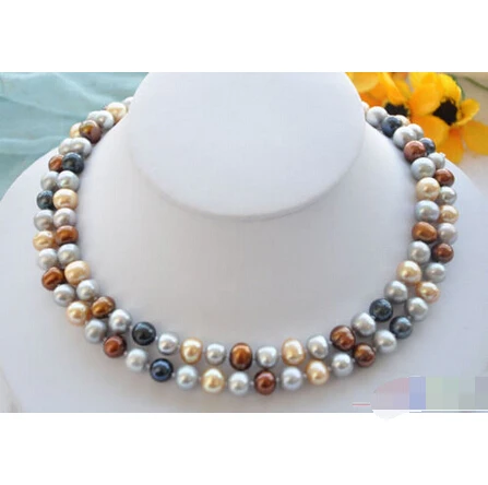 

FREE SHIPPING>>>@@ > P4255 33" 9mm coffee gray black round freshwater cultured pearl necklace ^^^@^Noble style Natural Fine jewe