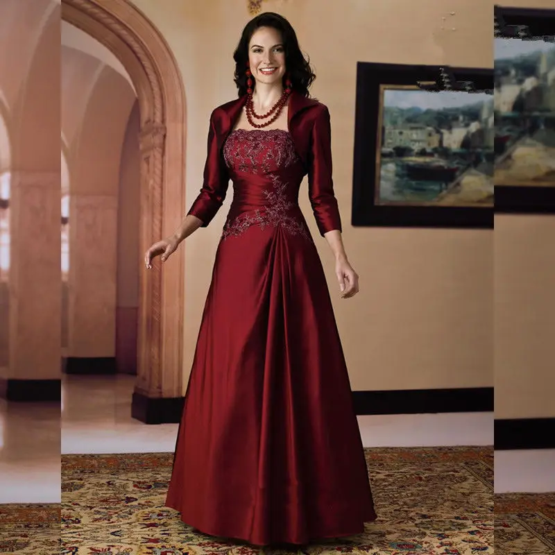 

Burgundy Mother of The Bride Dresses Plus Size Strapless A Line Floor Length Bride of The Mother Dresses Vestidos De Noche