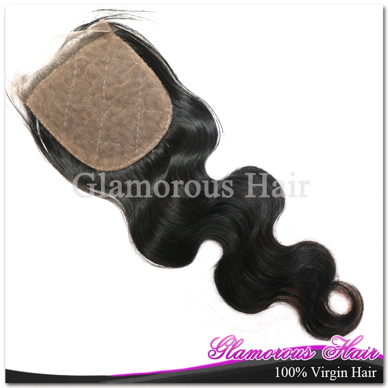 

Glamorous Free Shipping Raw Hair bleached knot 4''x4'' Silky Body Wave Weave Silk Base Indian Hair Closure