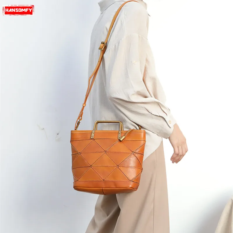 

New Women Handbags Female Genuine Leather Shoulder Diagonal Bag Lady Splicing Rhombic Messenger Bags Puzzle Feeling Retro