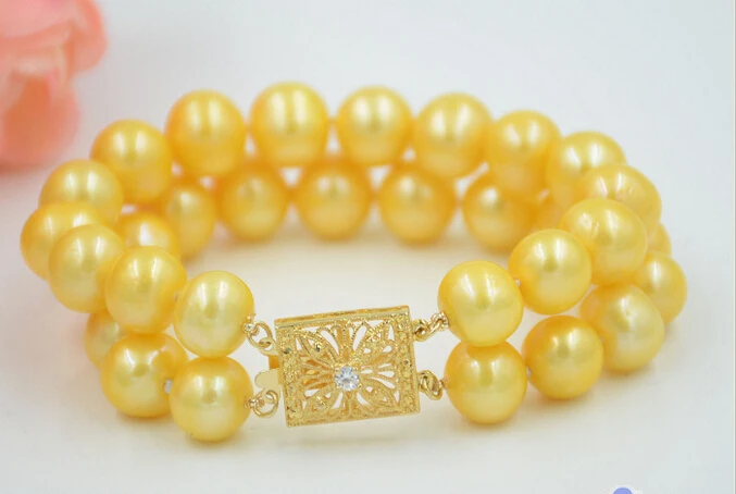 

A P4736 AA++ 2row 8" 12mm ROUND GOLEDN Freshwater cultured PEARL BRACELET