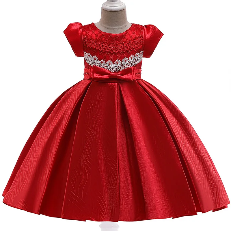 Розничная продажа, элегантное платье принцессы с цветочным кружевом и большим длинным бантом для девочек-подростков, нарядное платье для
