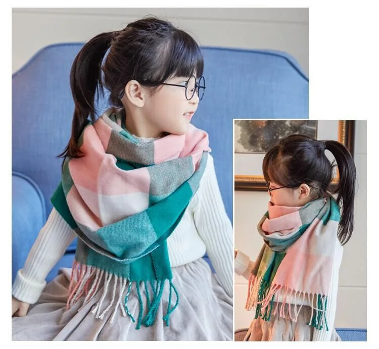 Осенне-зимний детский шарф, британский клетчатый высококачественный теплый мягкий шарф из искусственного кашемира, модный шарф для мальчиков и девочек
