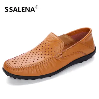 

Men Comfortable Casual Shoes Male Hollow Out Split Leather Flats Shoes Men Mesh Breathable Slip-On Driving Loafers AA52094