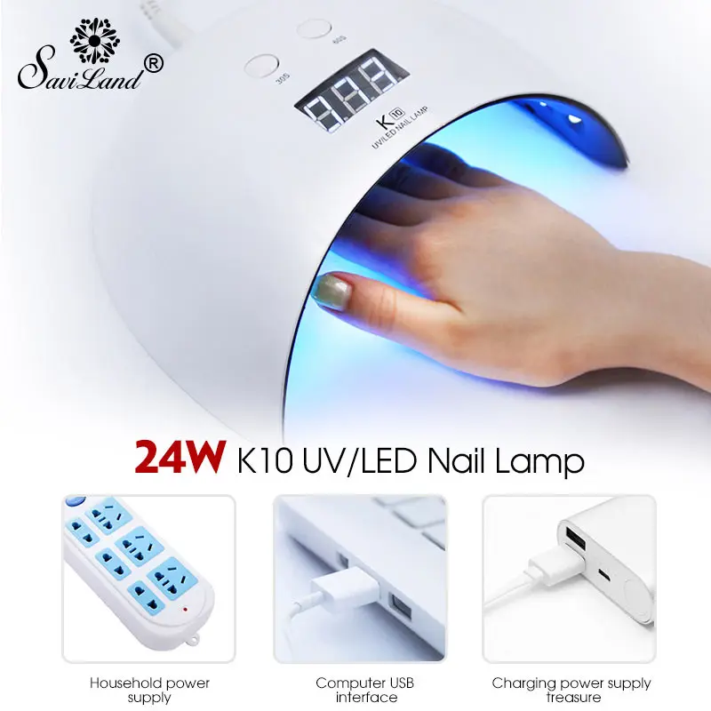

Saviland 24W Led UV Lamp for Nail Gel Lacquer 12 Leds Lamp Nail Dryer Machine Curing 30s/60s Double Power Button Manicure Tools