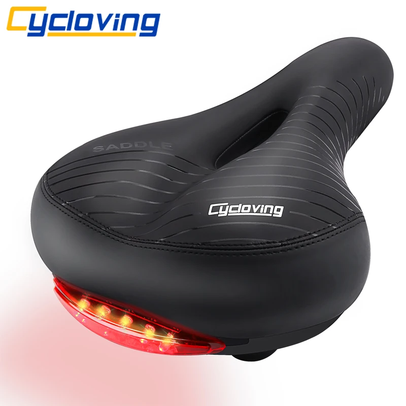 

Cycloving Bicycle Saddle with Tail Light Thicken Widen Soft Comfortable Cycling MTB Bike seat Saddles