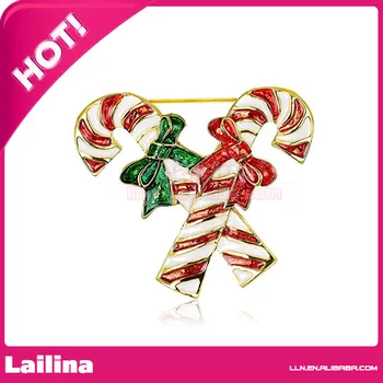 

Fashion Red Green Candy Cane Bow Christmas Crystal Pearl Xmas Brooch Pin