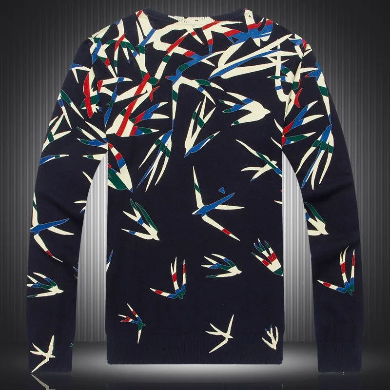Китайский стиль птица бабочка с цветочным принтом бутик свитер осень и зима модный качественный свитер мужской m-xxxl