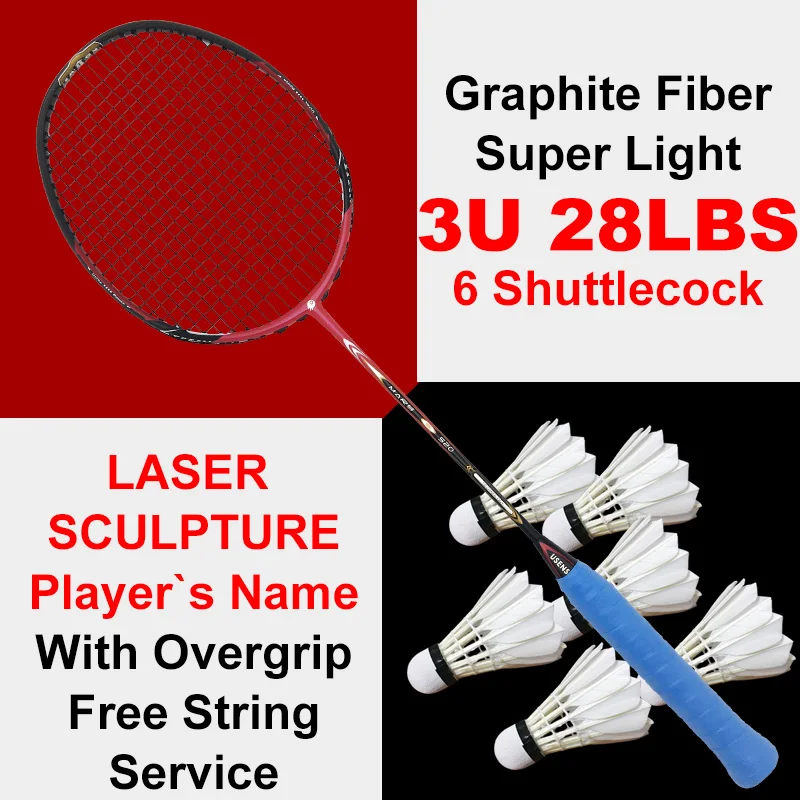 

Professional Graphite Fiber Badminton Racket 3U Super Foerce Woven Frame With String High Tension Racquet 6 Pieces Shuttlecocks