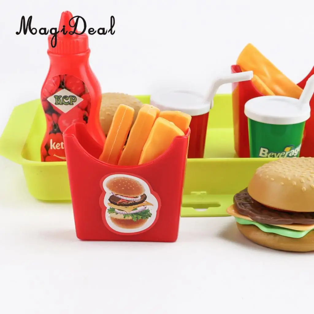 Pretend Play 8 Pieces Simulation Fast Food French Fries Hamburger Drinks Cuisine Kitchen Playset Kids Toy