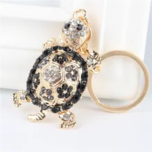 Black Tortoise Turtle Pendant Charm Rhinestone Crystal Purse Bag Keyring Key Chain Accessories Wedding Party Lover Gift