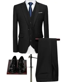 

Mens Notched Lapel 3 Piece Wedding Suit Pure Slim Fit Formal Casual Groom Tuxedos Single Breasted Jacket Blazer Evening Prom