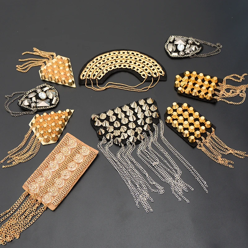 

Handmade big size jewelery tassel big shoulder brooch epaulet /epaulettes spikes/escapulario blazer accessories/pin