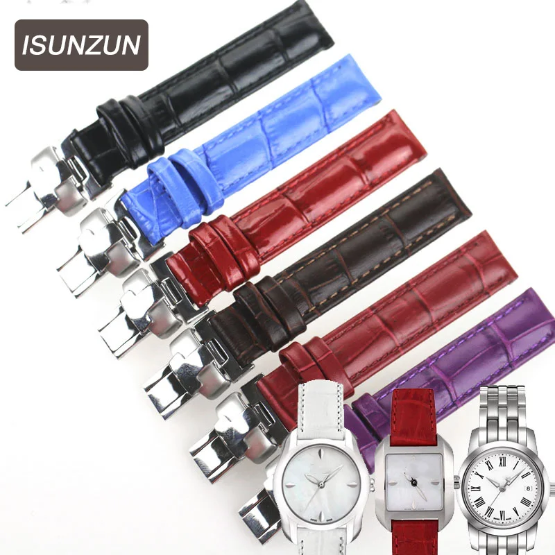 

ISUNZUN Top Brand Ladies 14mm Genuine Leather Watch Straps for Tissot 1853 T02 Wave series T023 T028 Ladies Leather Watchbands