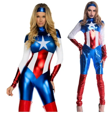 

Captain America Costume Superhero Cosplay Women Skinny Zentai Suit Ladies Captain America Role Play Movie Costume