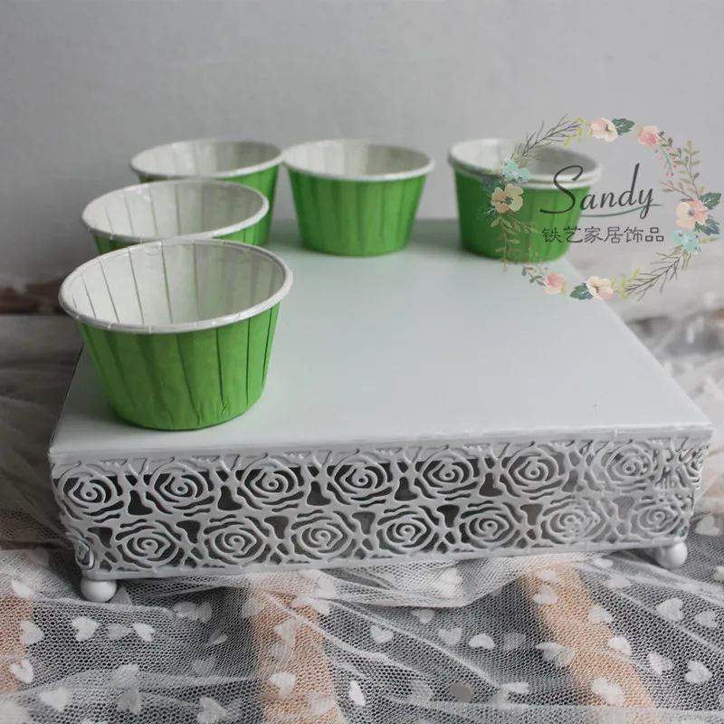

High quality wedding dessert props rectangular cake tray desktop storage tray lace black white plate