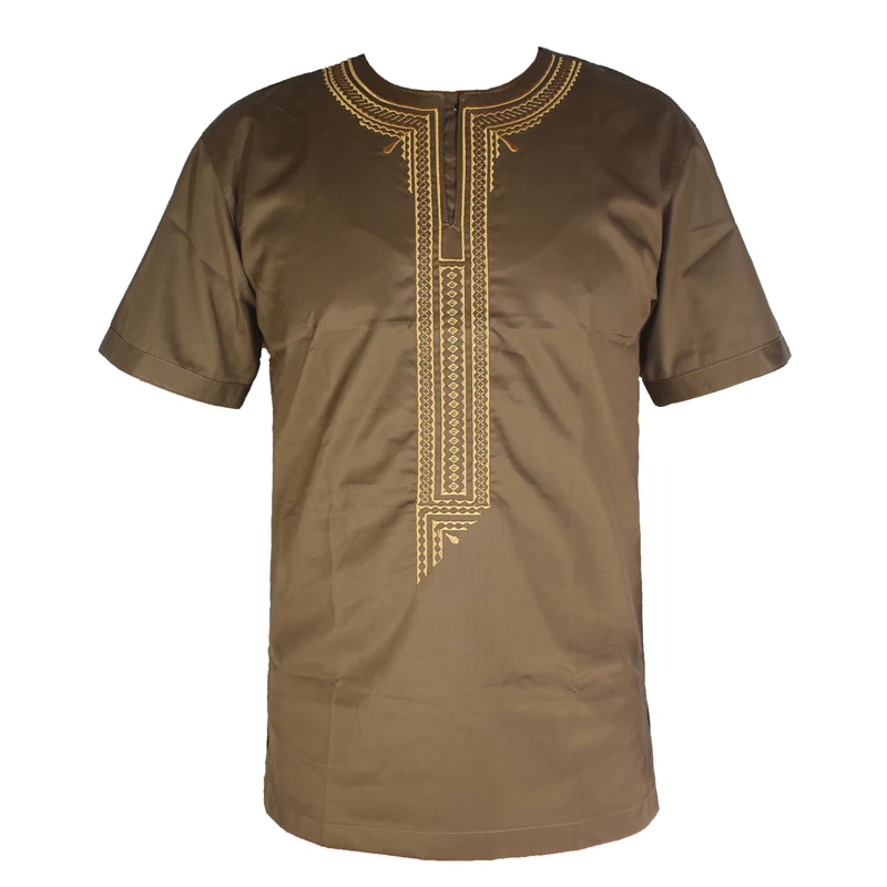 

Africa Dashiki Clothes Men`s Ethnic Bazin Embroidery Short Kaftan African Wedding Attire Tunic Tops
