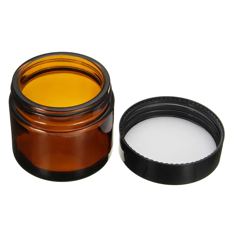 

Mini 1pcs 60ml Empty Amber Glass Bottles Jar Container Pot Small Bottle Black Lid Travel Packing Storage Tool