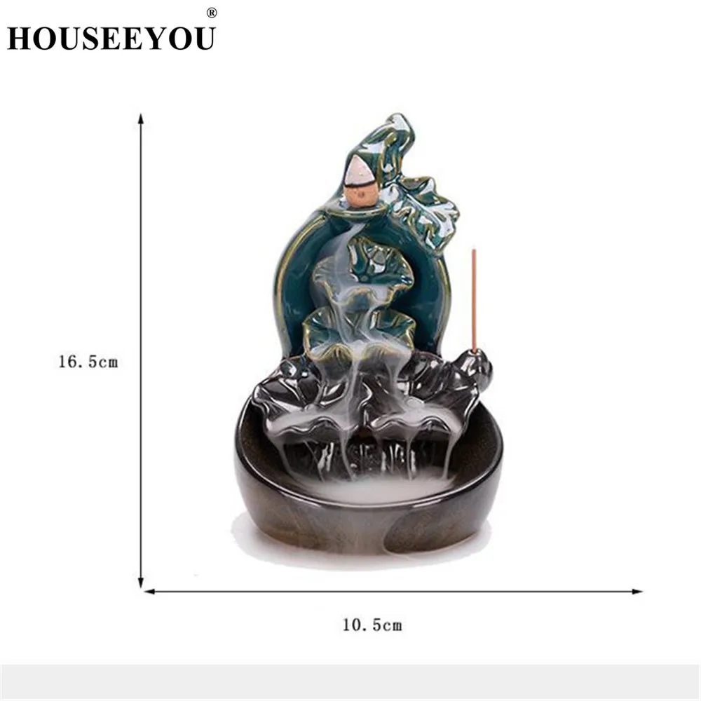 Зеленая Глазурованная Керамическая Тыква лотоса водопад горелка для благовоний с обратным потоком печи палочка держатель курильница аромат дым фонтан домашний декор