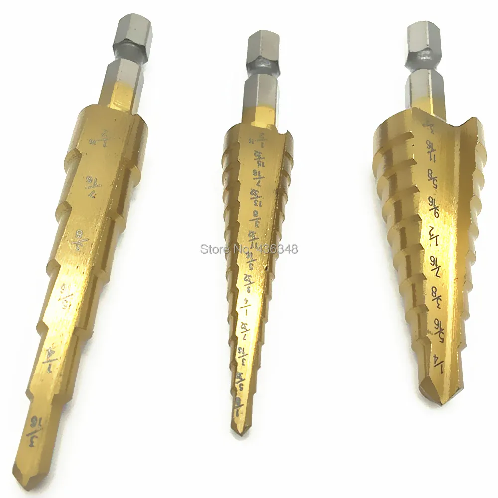 3pcs Sae Titanium Coated Step Drill Bit Metal Cutting Tools Smoother