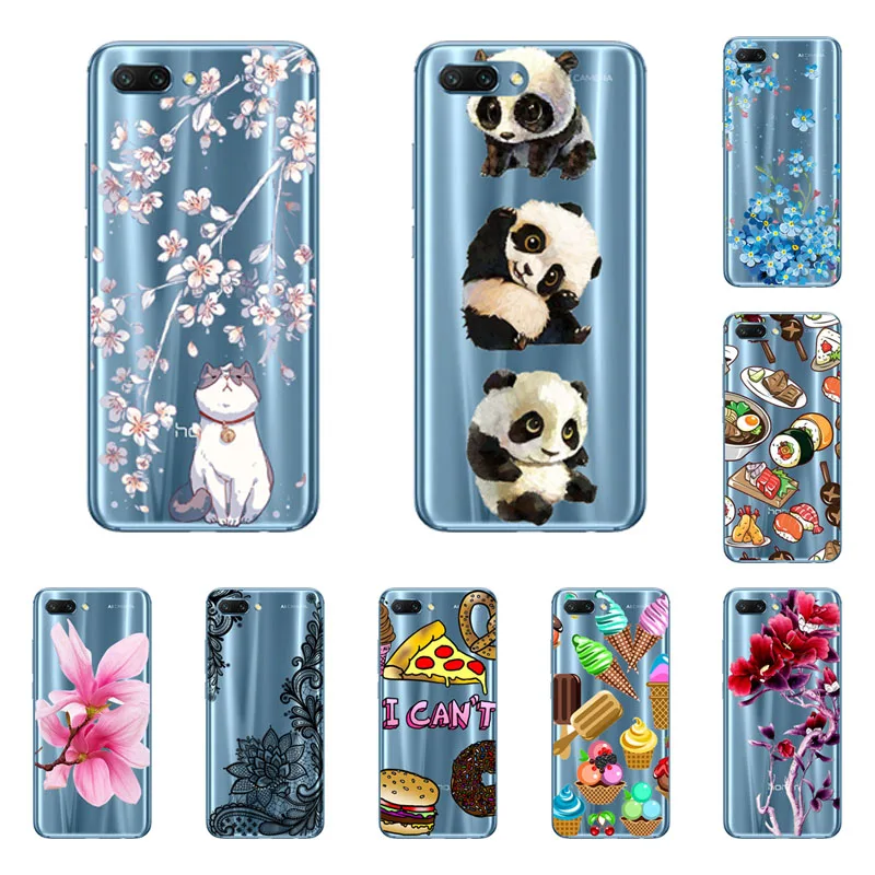 huawei honor 10 Case Silicon Black Painting flower Soft TPU Back Cover for Protect Phone cases shell |