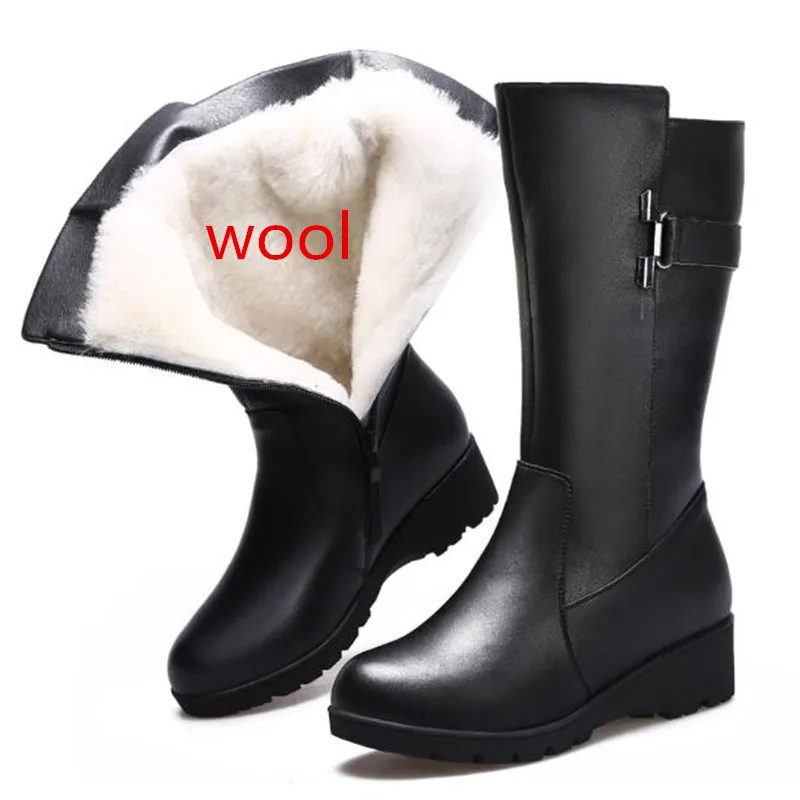 Новая модная зимняя обувь из толстой шерсти женские сапоги на платформе, Нескользящие теплые зимние сапоги из натуральной кожи мотоботы