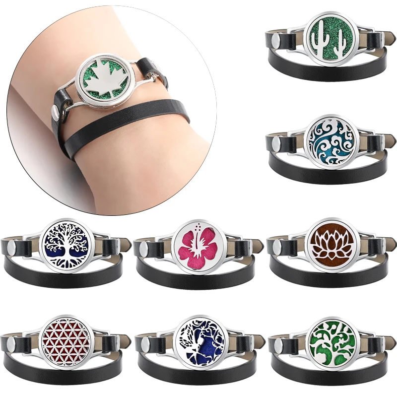 

Tree of life Love 25mm Essential Oil Locket Bracelet Pu Leather bracelets for Women Aromatherapy Bracelet