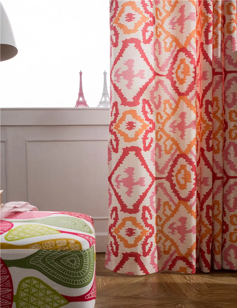 Red Kitchen Window Curtains Polyester Cotton Printed Drapes Semi
