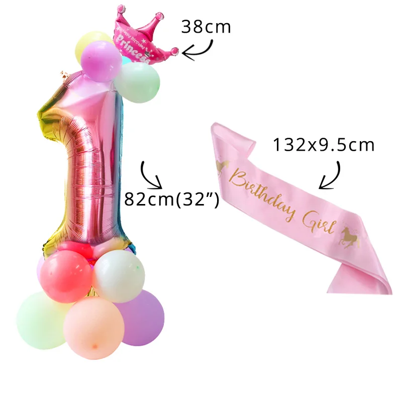 Cyuan 7 трубок Единорог день рождения держатель воздушных шаров латексные шары палка колонна-подставка для детей день рождения вечеринка для малышей вечерние принадлежности - Цвет: balloon crown sash 1