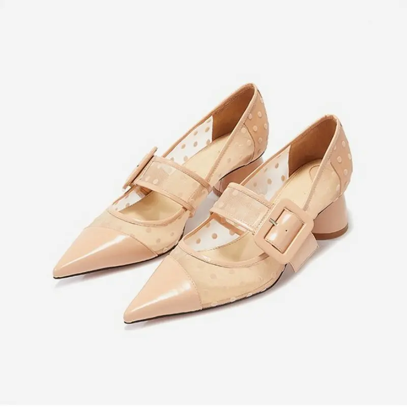 

Drop Shipping Ladies High Heels Pointed Toe Breathable Mesh Surface Style Mary Jane Shoes For Girls Woman Dress Banquet Pumps