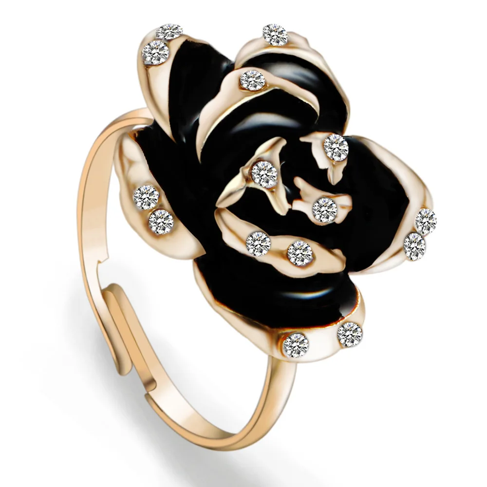 

Crystal Black Rose Opening Rings Women's Crystal Ring
