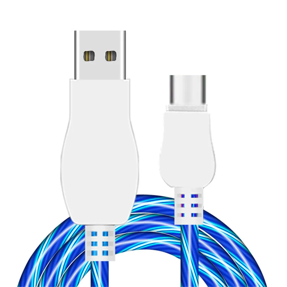 LED غاسل كابل شحن ل فون X هواوي P20 لايت Honor10 Xiaomi Mi8 Mi6 USB C نوع C الهاتف المحمول شاحن تتدفق كابل
